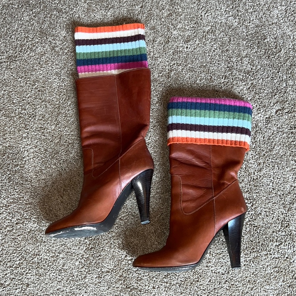 Coach cognac mid calf high heeled boots. Size 7